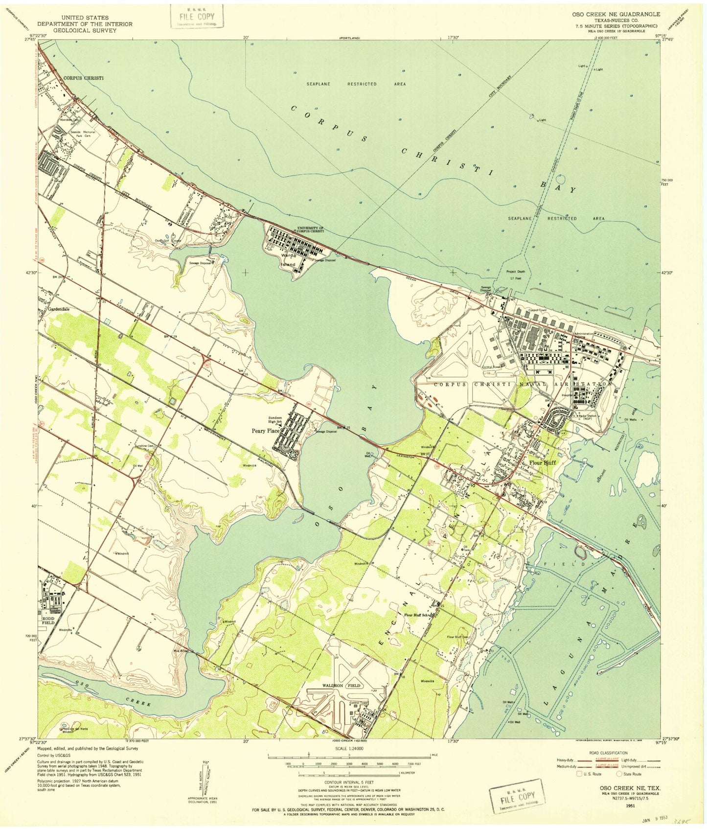 Classic USGS Oso Creek NE Texas 7.5'x7.5' Topo Map Image