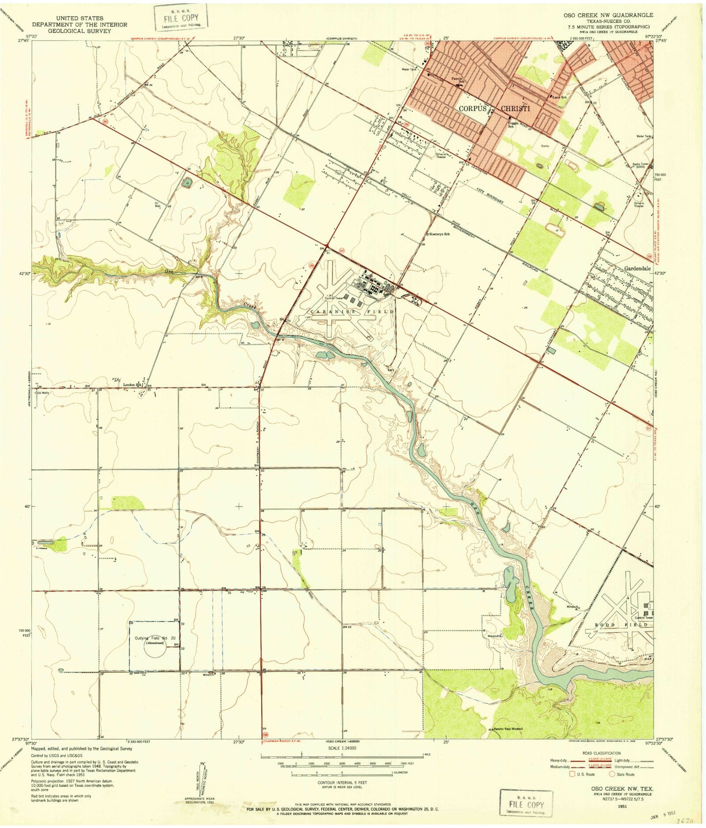 Classic USGS Oso Creek NW Texas 7.5'x7.5' Topo Map Image
