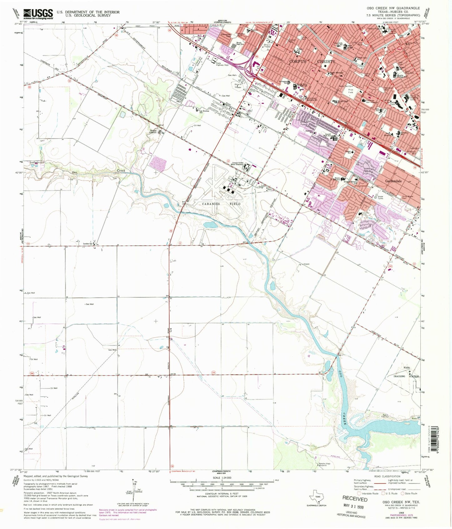 Classic USGS Oso Creek NW Texas 7.5'x7.5' Topo Map Image