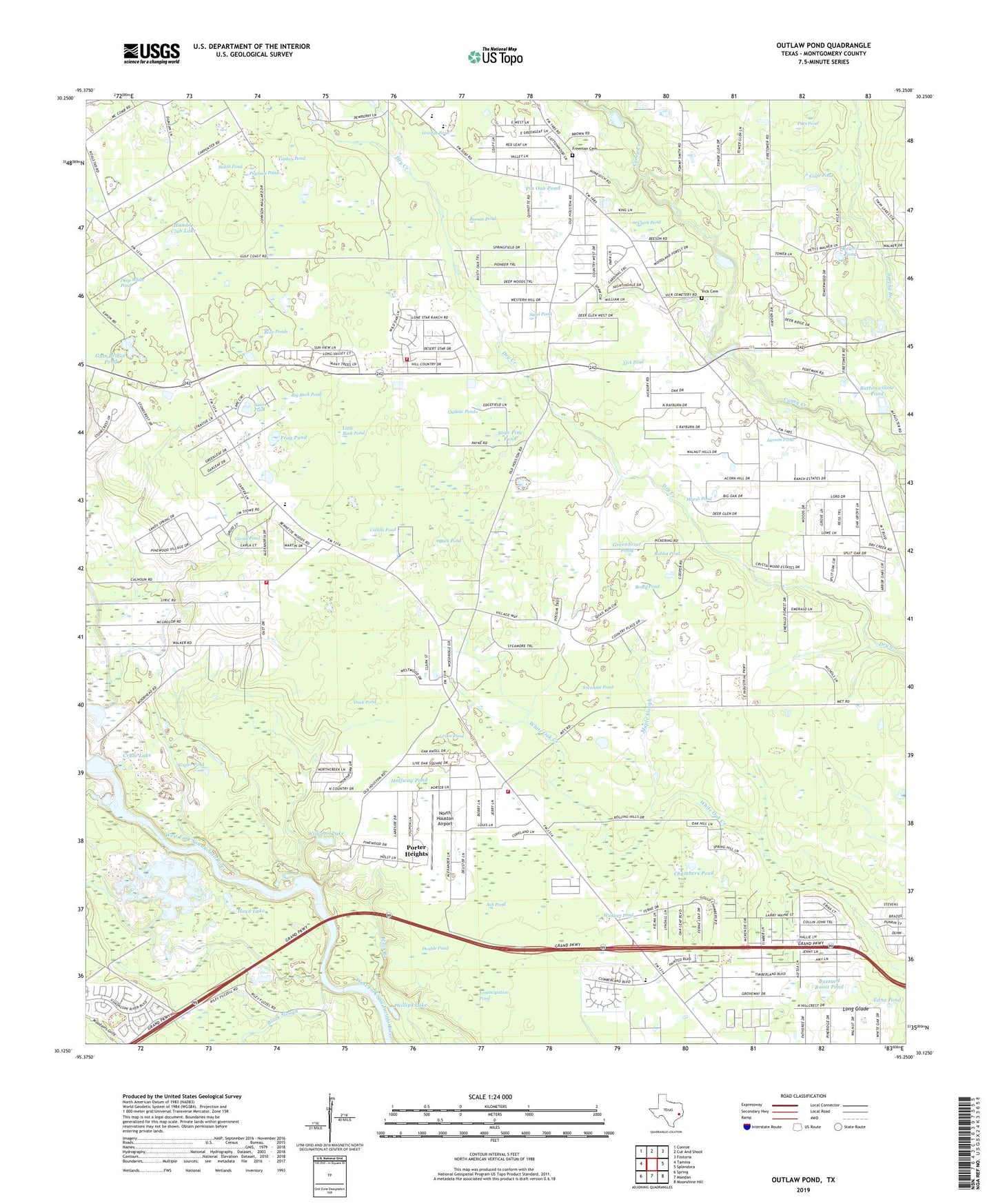 Outlaw Pond Texas US Topo Map Image