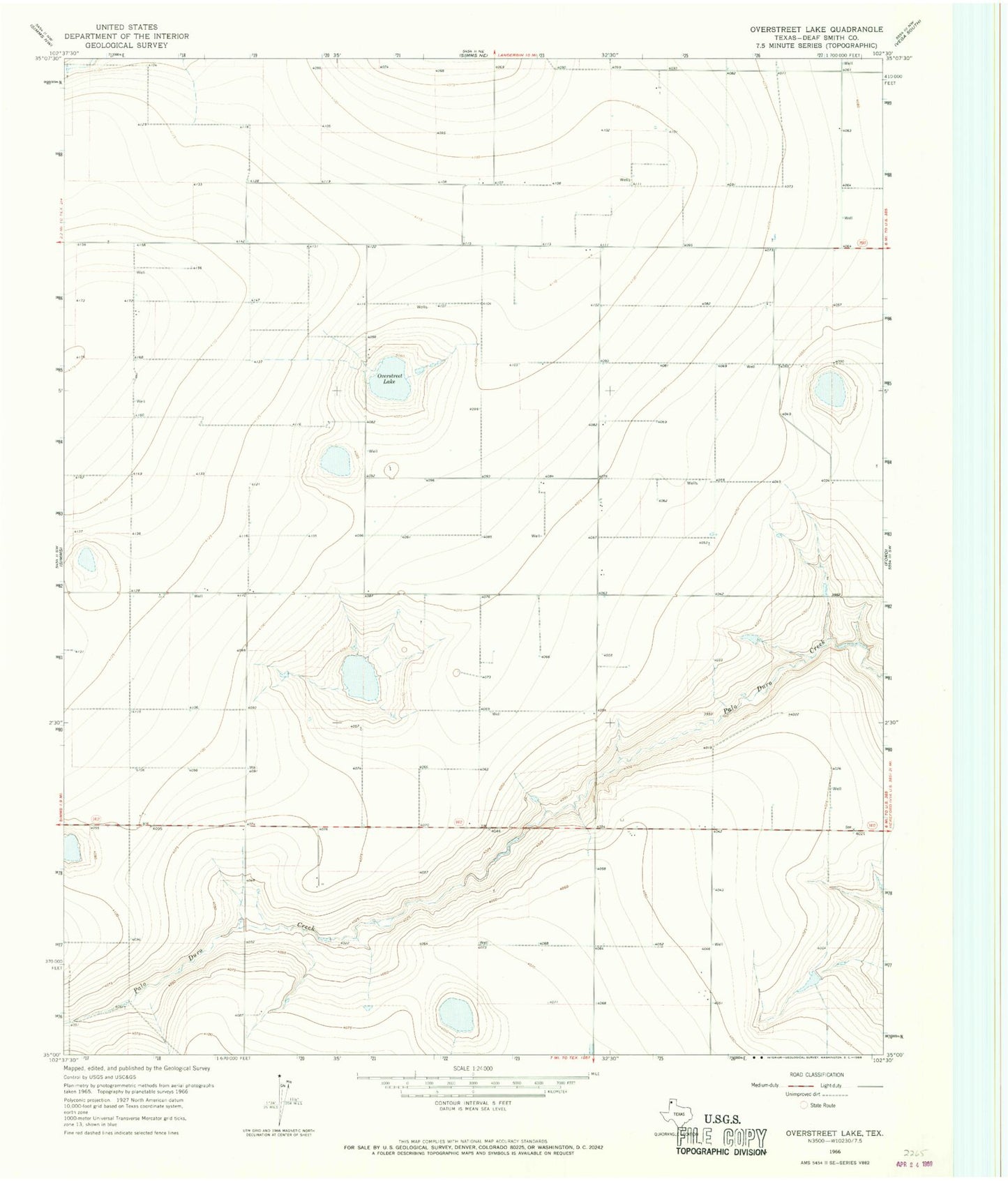 Classic USGS Overstreet Lake Texas 7.5'x7.5' Topo Map Image
