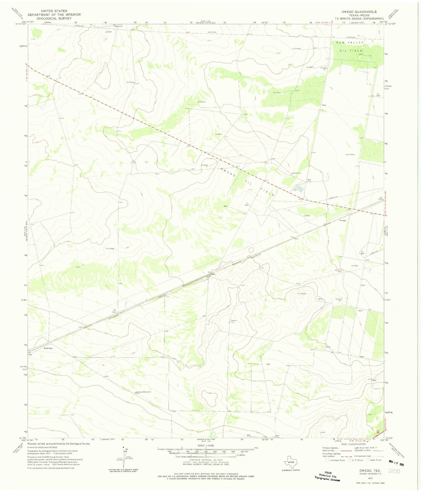 Classic USGS Owego Texas 7.5'x7.5' Topo Map Image