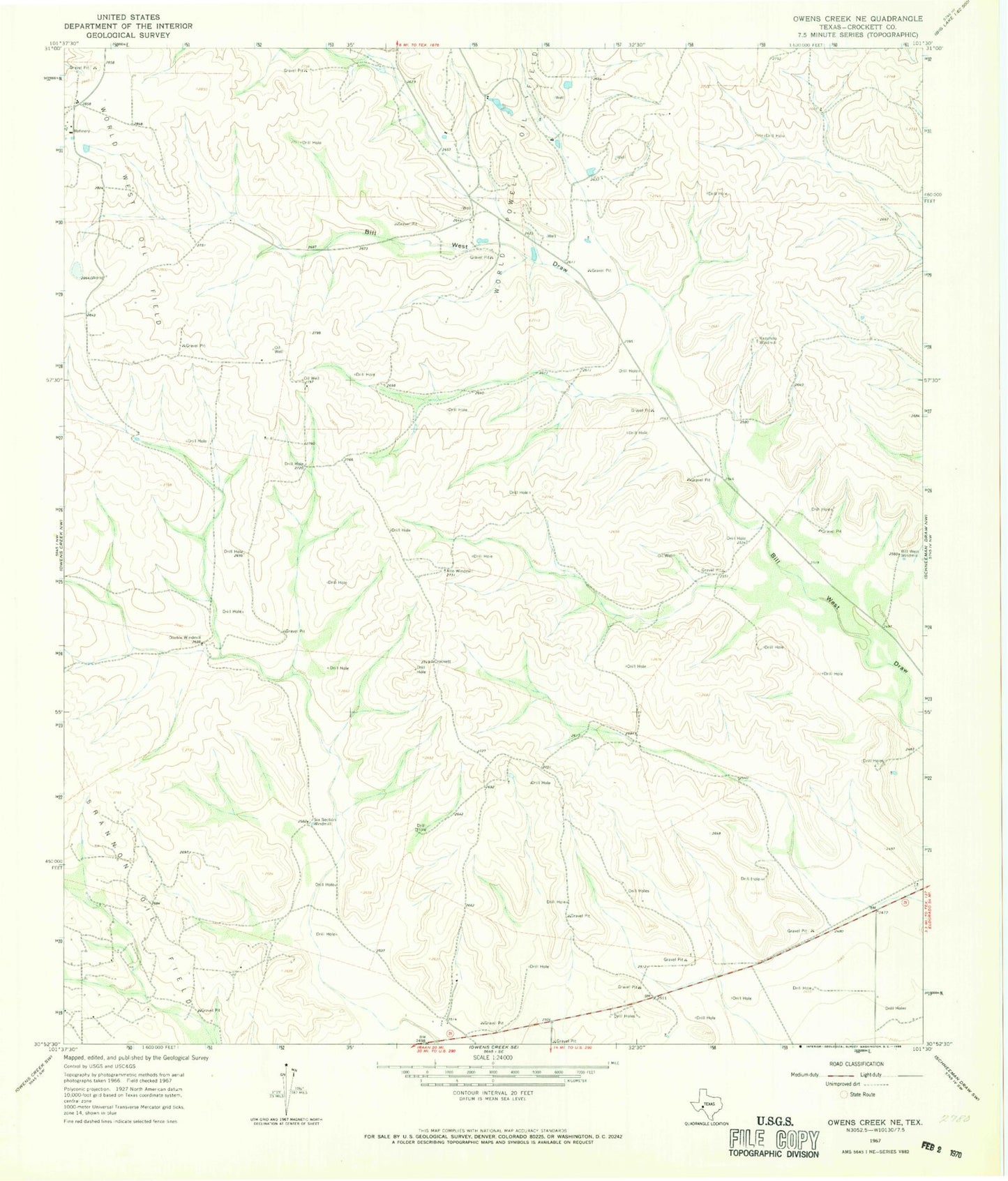 Classic USGS Owens Creek NE Texas 7.5'x7.5' Topo Map Image