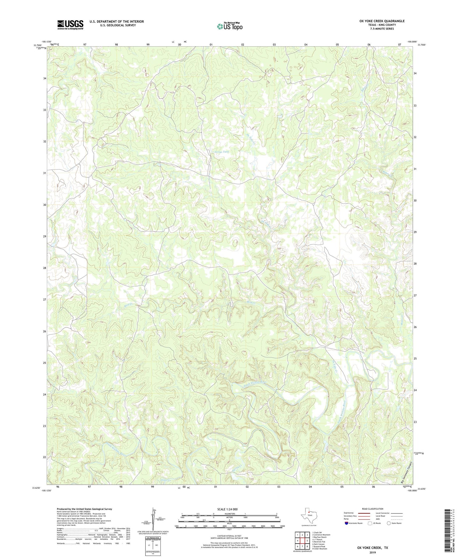 Ox Yoke Creek Texas US Topo Map Image