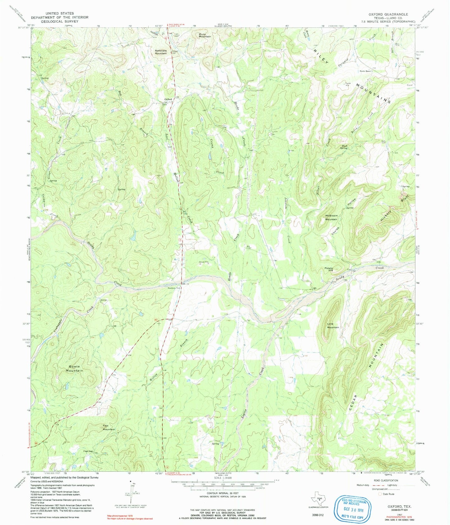 Classic USGS Oxford Texas 7.5'x7.5' Topo Map Image