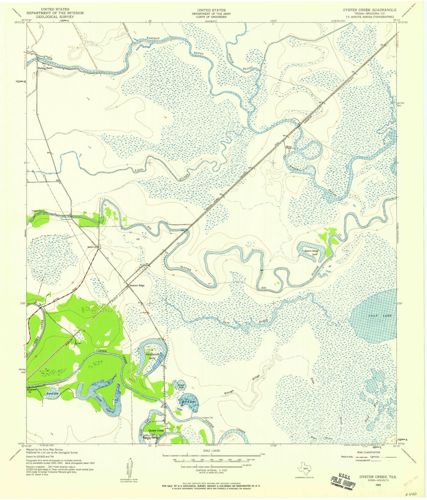Classic USGS Oyster Creek Texas 7.5'x7.5' Topo Map Image