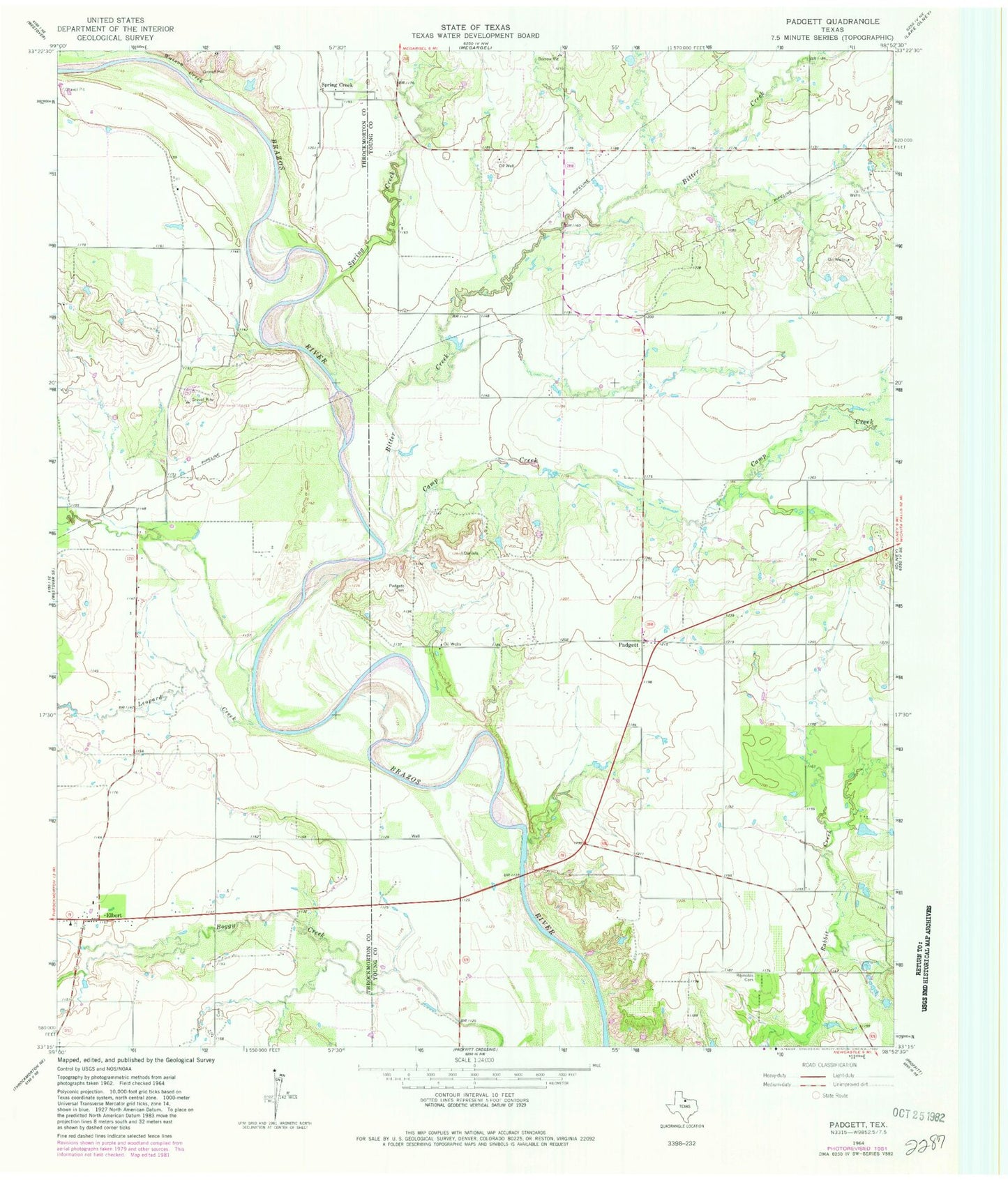 Classic USGS Padgett Texas 7.5'x7.5' Topo Map Image