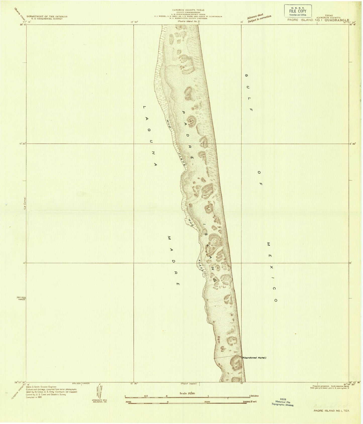 Classic USGS Port Isabel NW Texas 7.5'x7.5' Topo Map Image