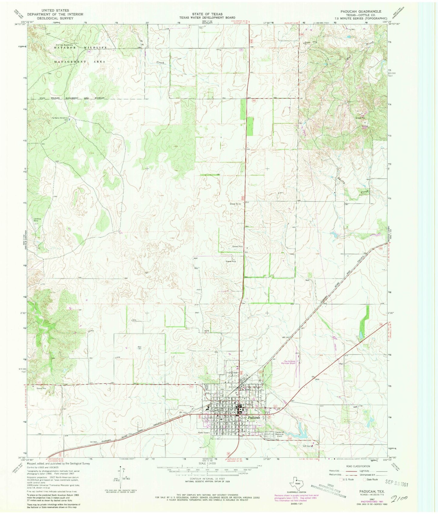 Classic USGS Paducah Texas 7.5'x7.5' Topo Map Image