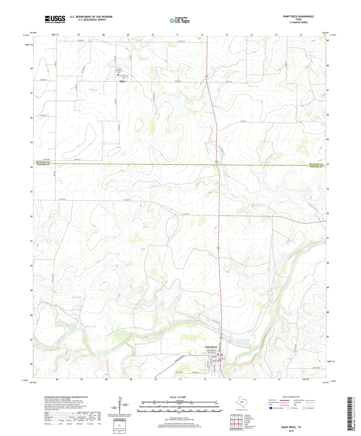 Paint Rock Texas US Topo Map Image