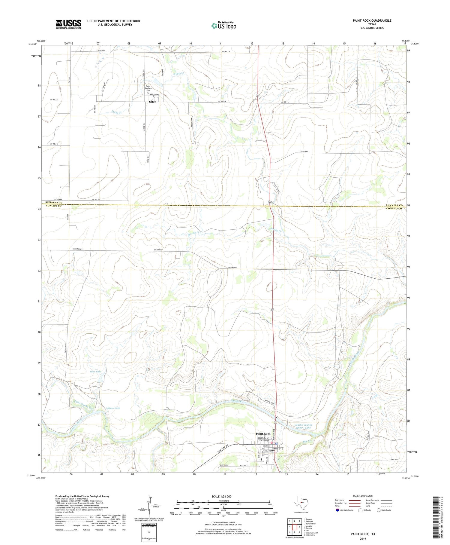 Paint Rock Texas US Topo Map Image