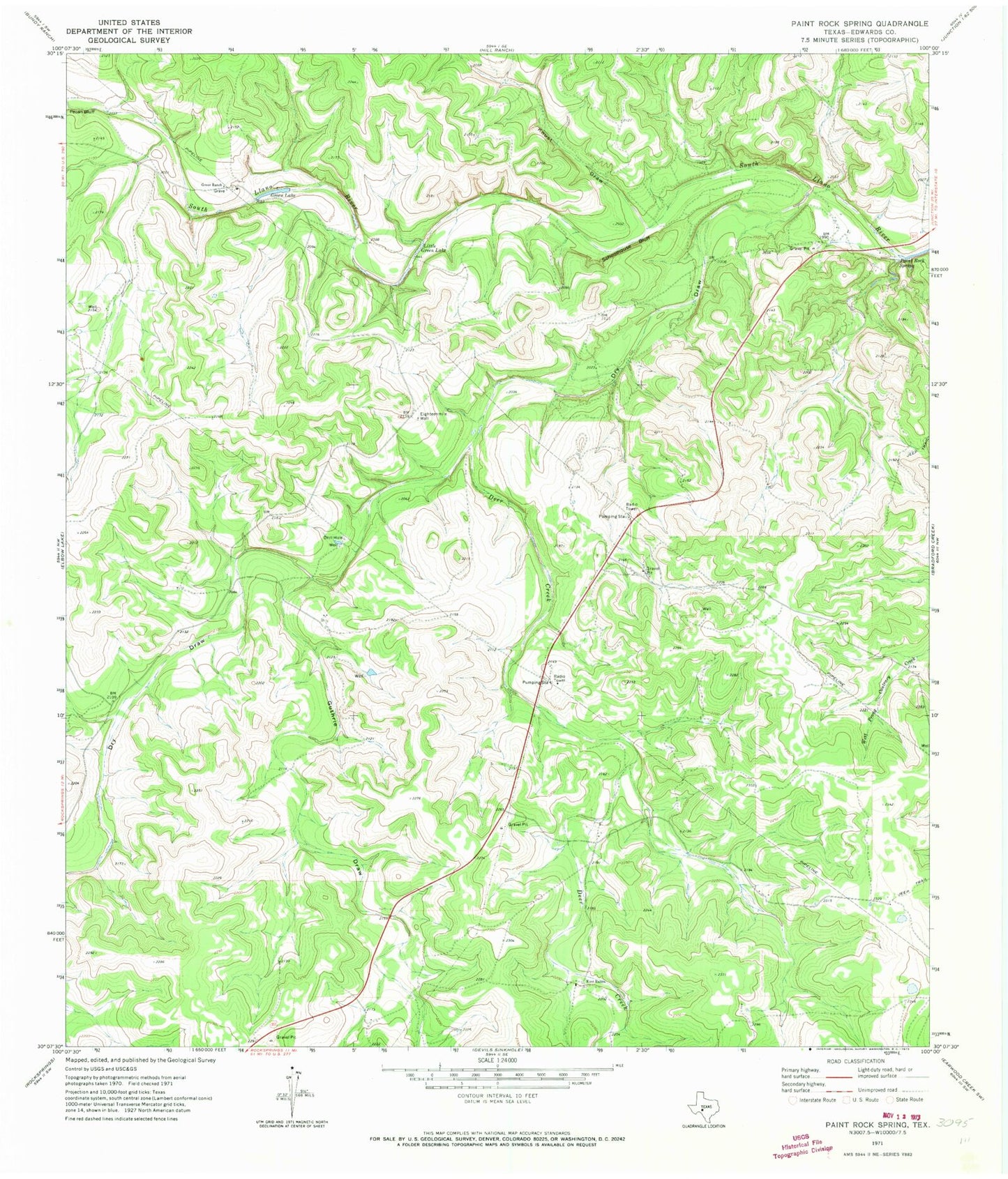 Classic USGS Paint Rock Spring Texas 7.5'x7.5' Topo Map Image