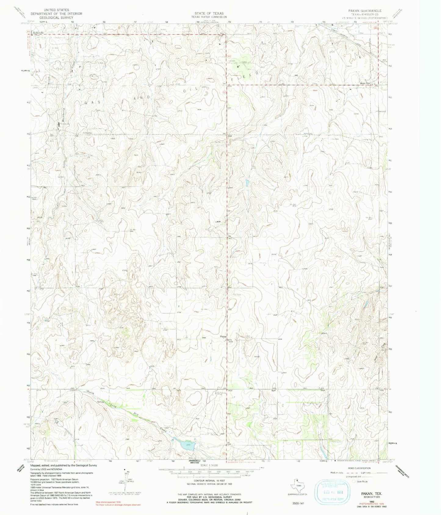 Classic USGS Pakan Texas 7.5'x7.5' Topo Map Image