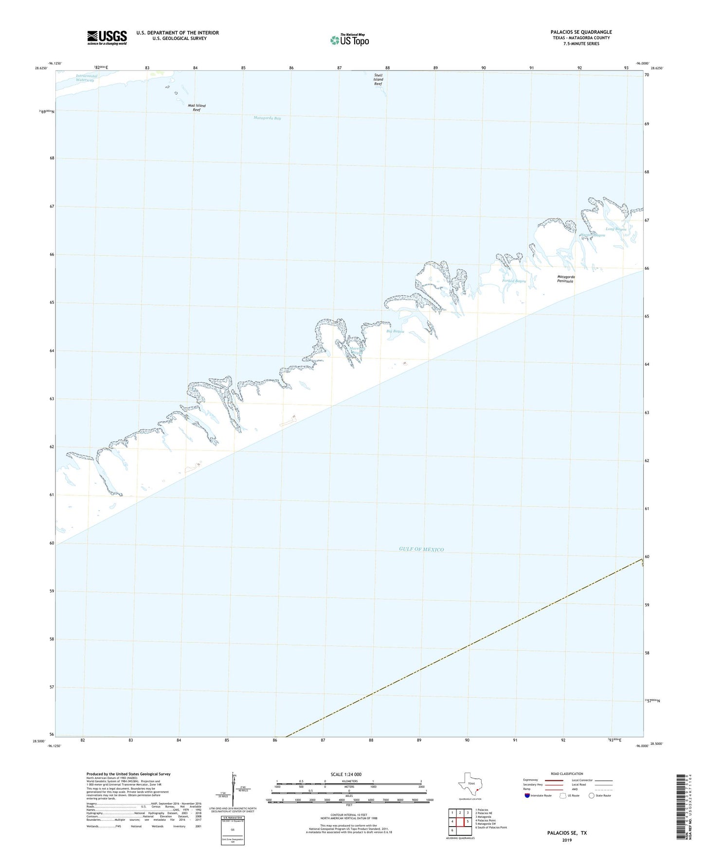 Palacios SE Texas US Topo Map Image