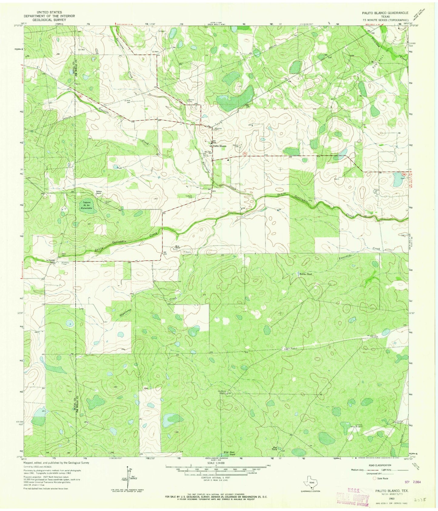 Classic USGS Palito Blanco Texas 7.5'x7.5' Topo Map Image