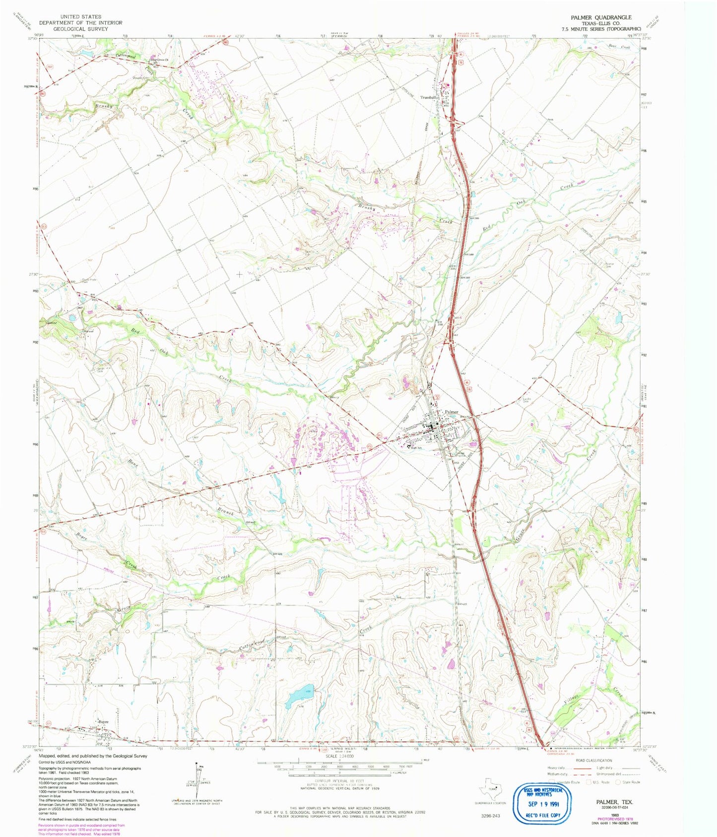 Classic USGS Palmer Texas 7.5'x7.5' Topo Map Image