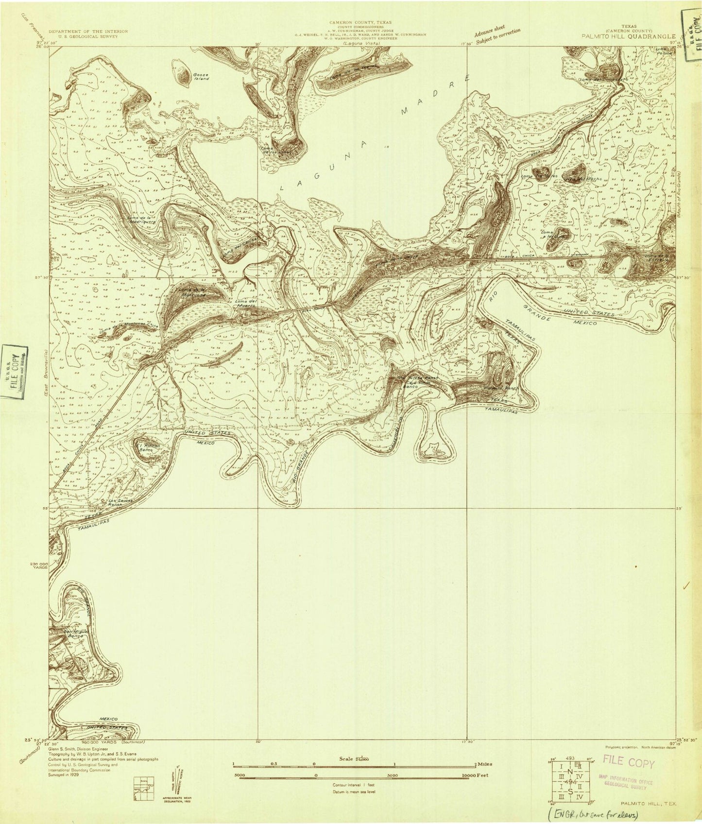 Classic USGS Palmito Hill Texas 7.5'x7.5' Topo Map Image