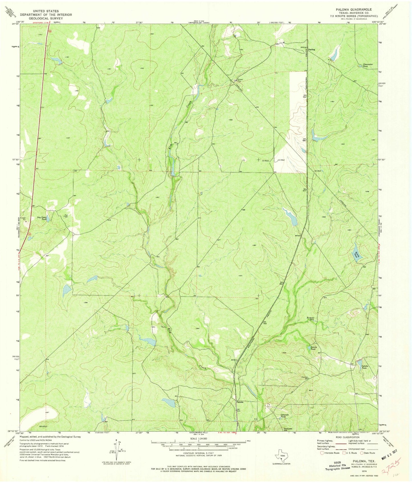 Classic USGS Paloma Texas 7.5'x7.5' Topo Map Image