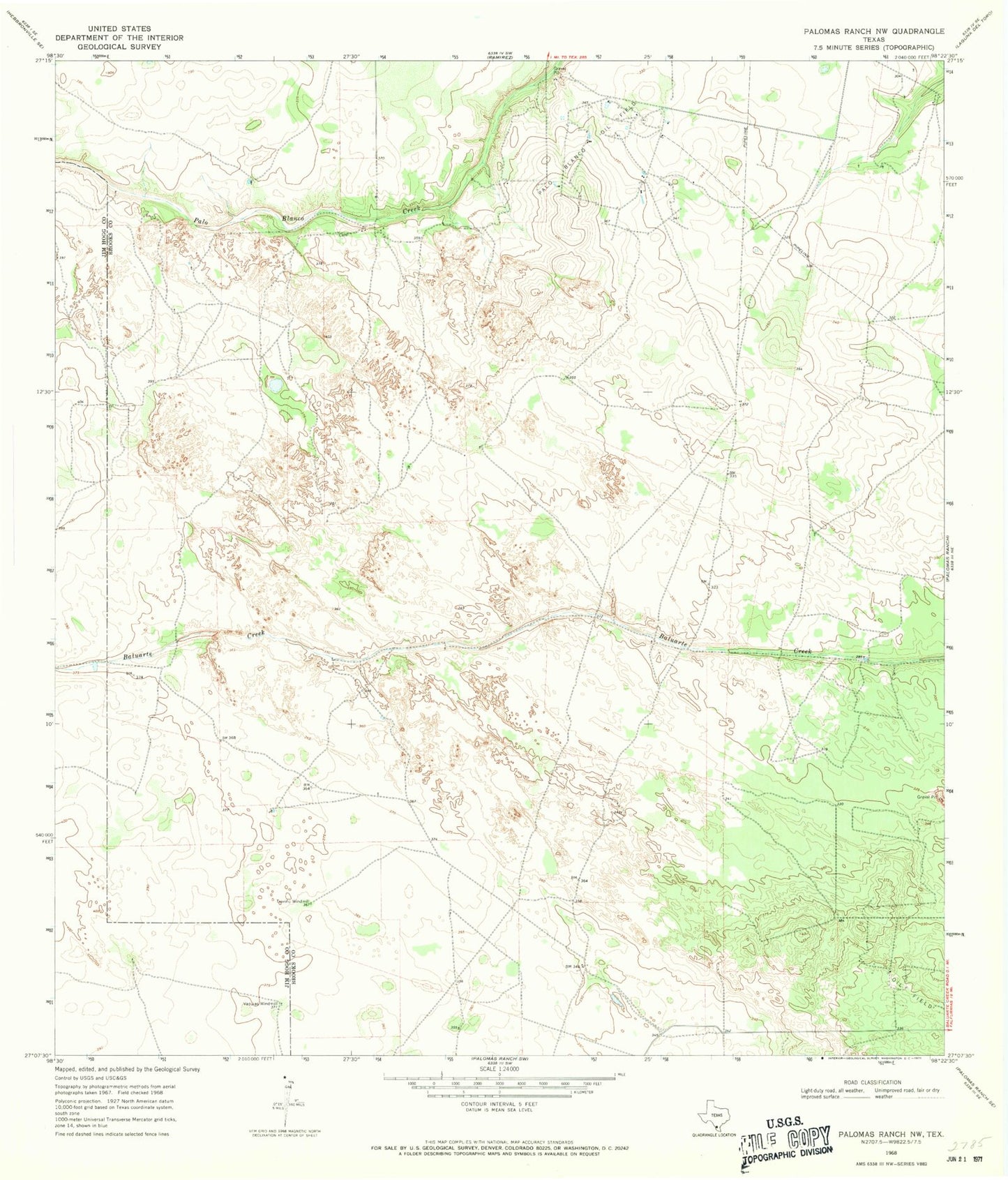 Classic USGS Palomas Ranch NW Texas 7.5'x7.5' Topo Map Image