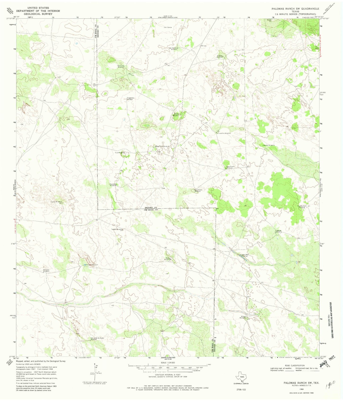 Classic USGS Palomas Ranch SW Texas 7.5'x7.5' Topo Map Image