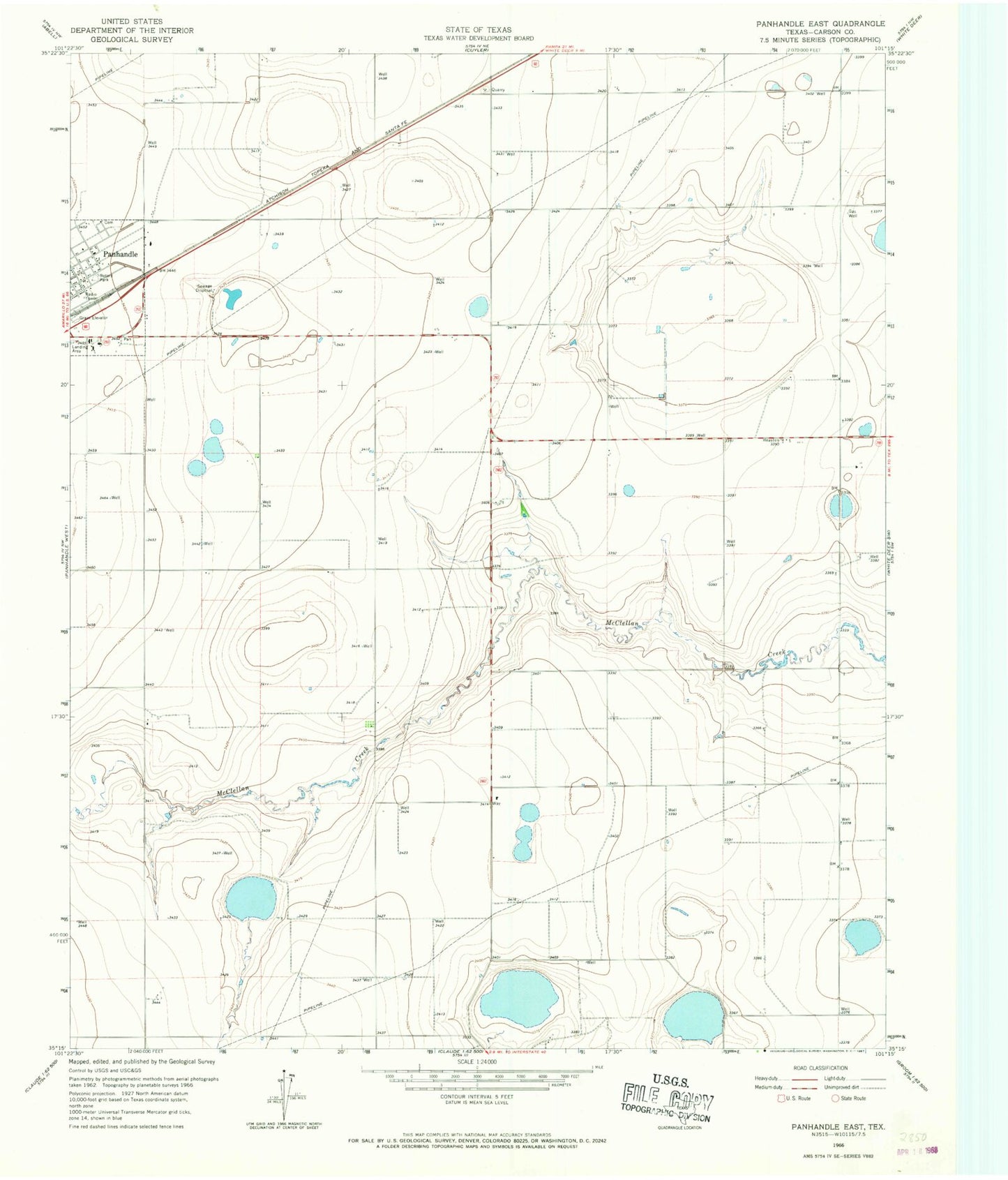 Classic USGS Panhandle East Texas 7.5'x7.5' Topo Map Image