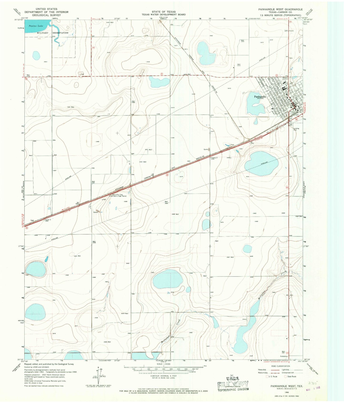Classic USGS Panhandle West Texas 7.5'x7.5' Topo Map Image