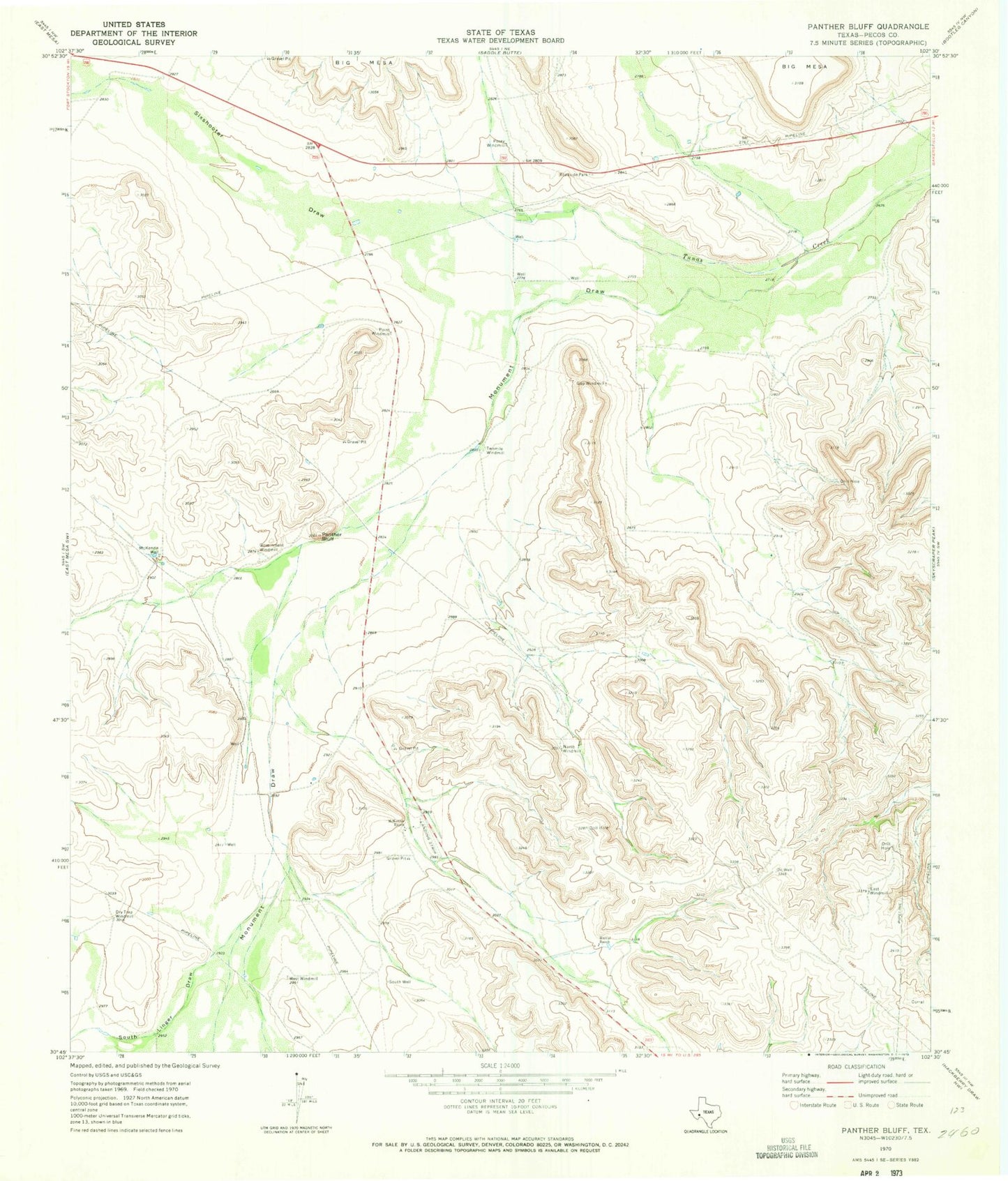 Classic USGS Panther Bluff Texas 7.5'x7.5' Topo Map Image