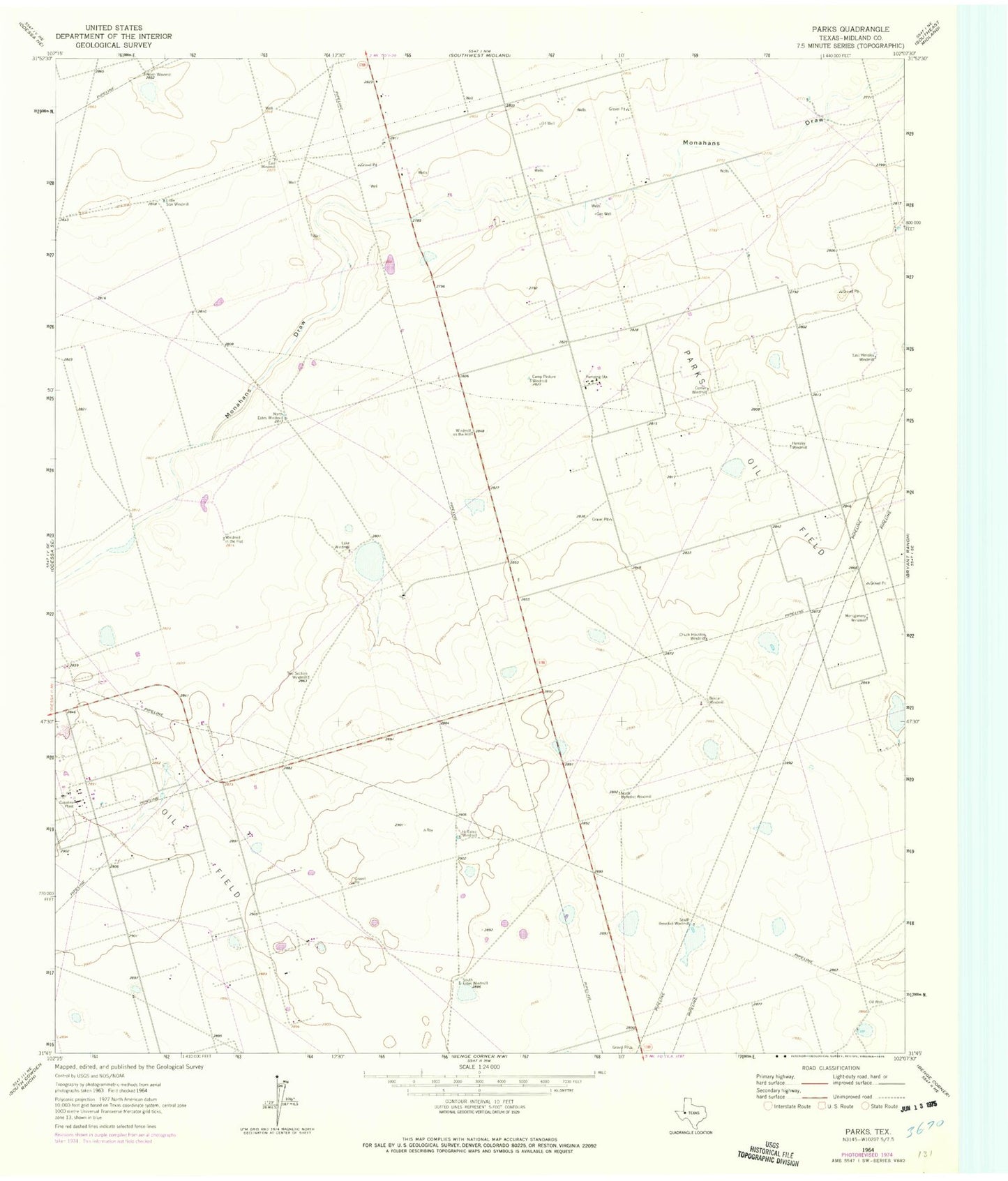 Classic USGS Parks Texas 7.5'x7.5' Topo Map Image
