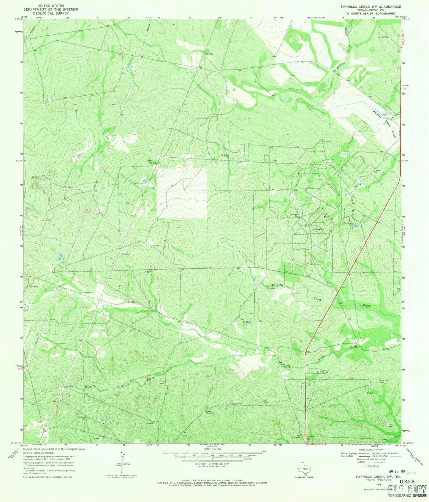 Classic USGS Parrilla Creek NW Texas 7.5'x7.5' Topo Map Image