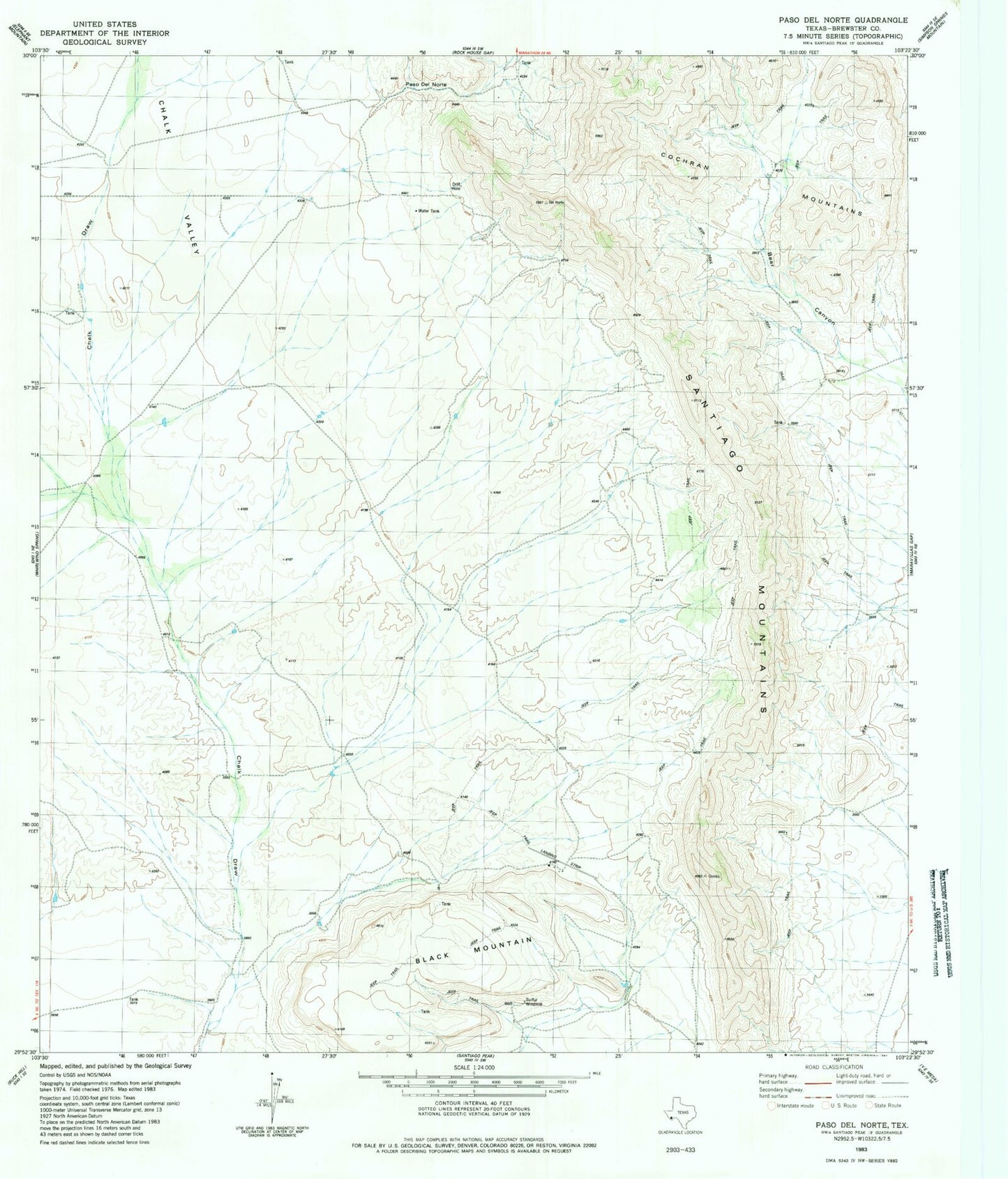 Classic USGS Paso Del Norte Texas 7.5'x7.5' Topo Map Image