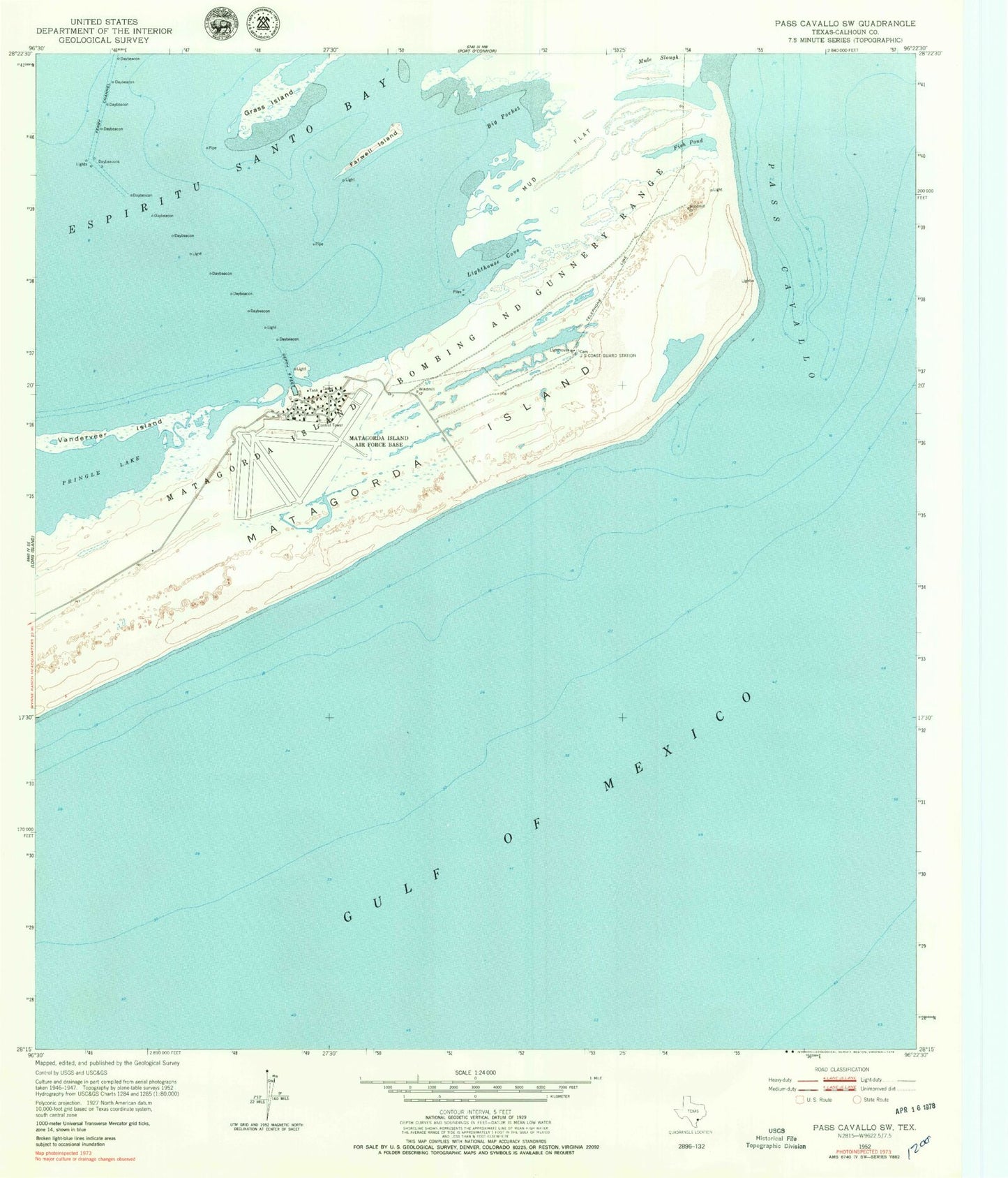 Classic USGS Pass Cavallo SW Texas 7.5'x7.5' Topo Map Image