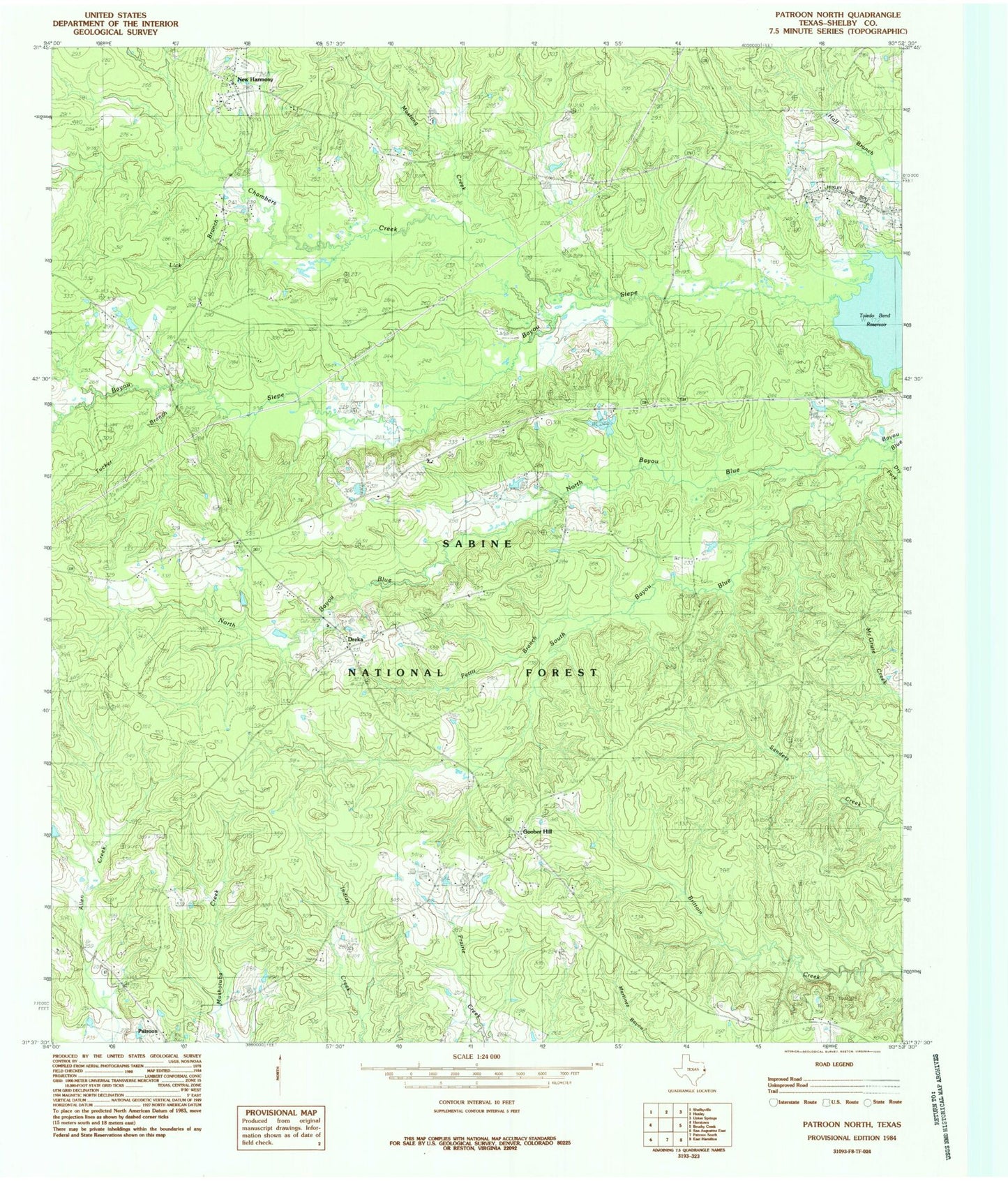 Classic USGS Patroon North Texas 7.5'x7.5' Topo Map Image