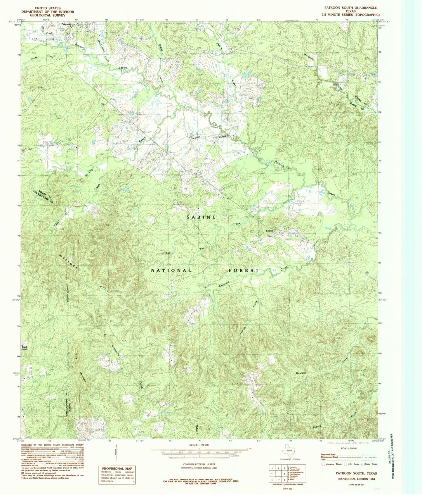 Classic USGS Patroon South Texas 7.5'x7.5' Topo Map Image