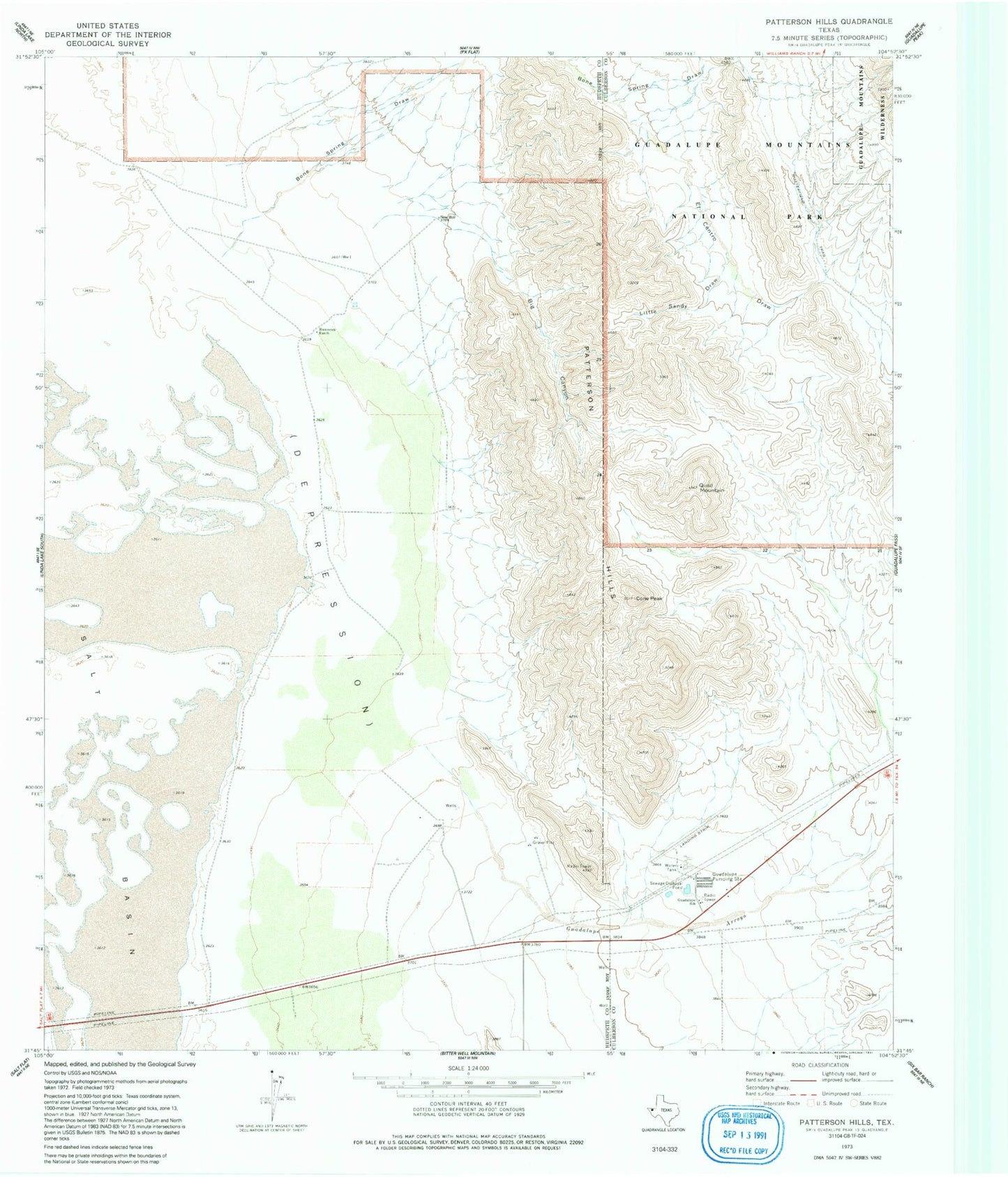 Classic USGS Patterson Hills Texas 7.5'x7.5' Topo Map Image
