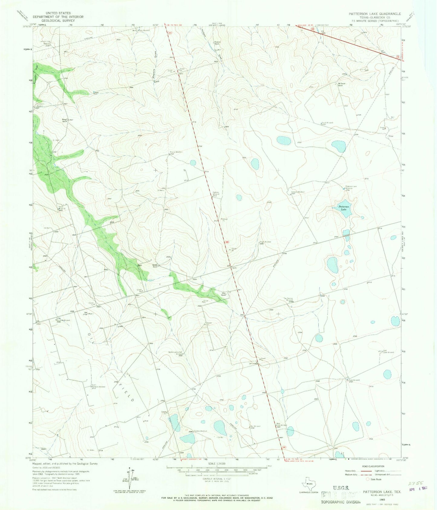 Classic USGS Patterson Lake Texas 7.5'x7.5' Topo Map Image