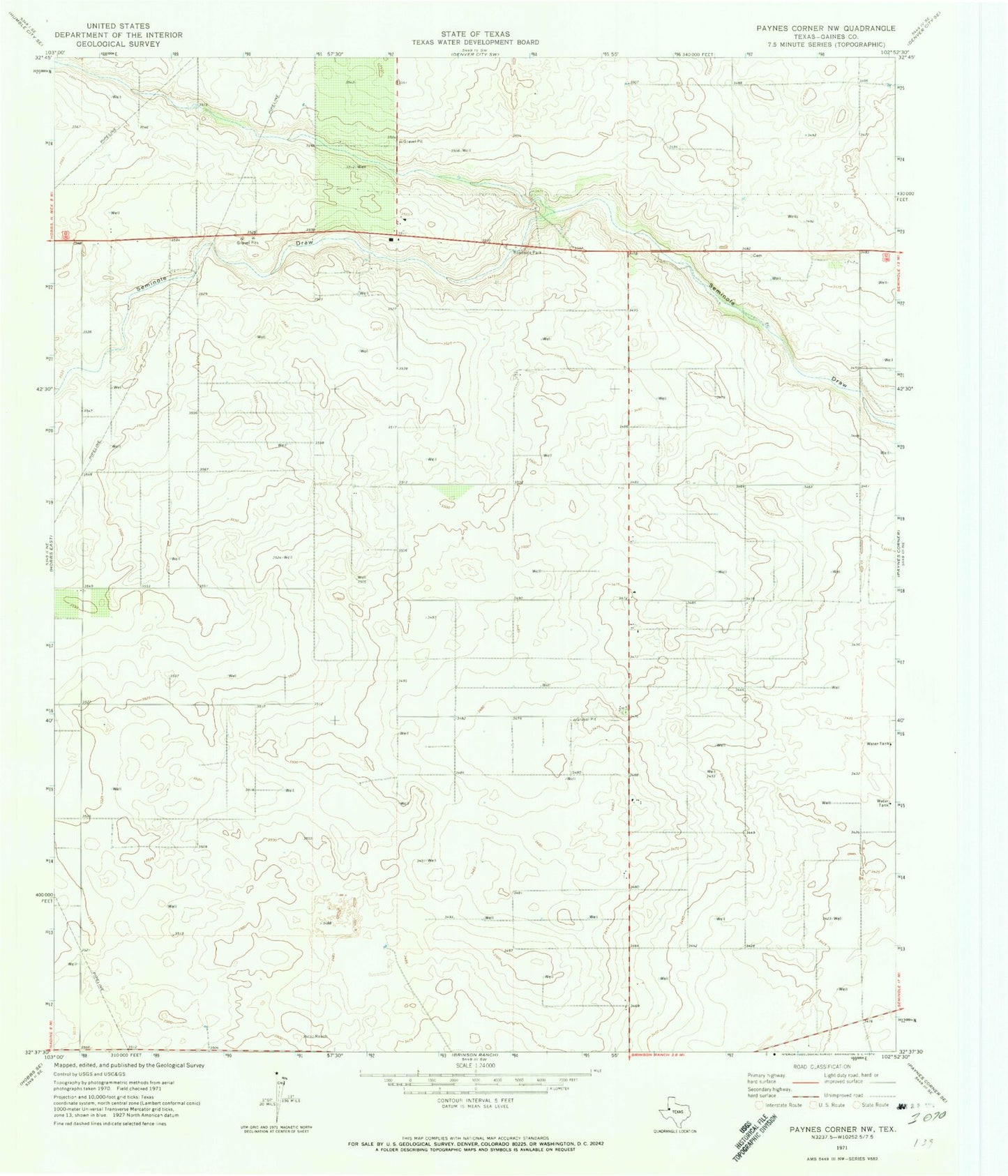 Classic USGS Paynes Corner NW Texas 7.5'x7.5' Topo Map Image