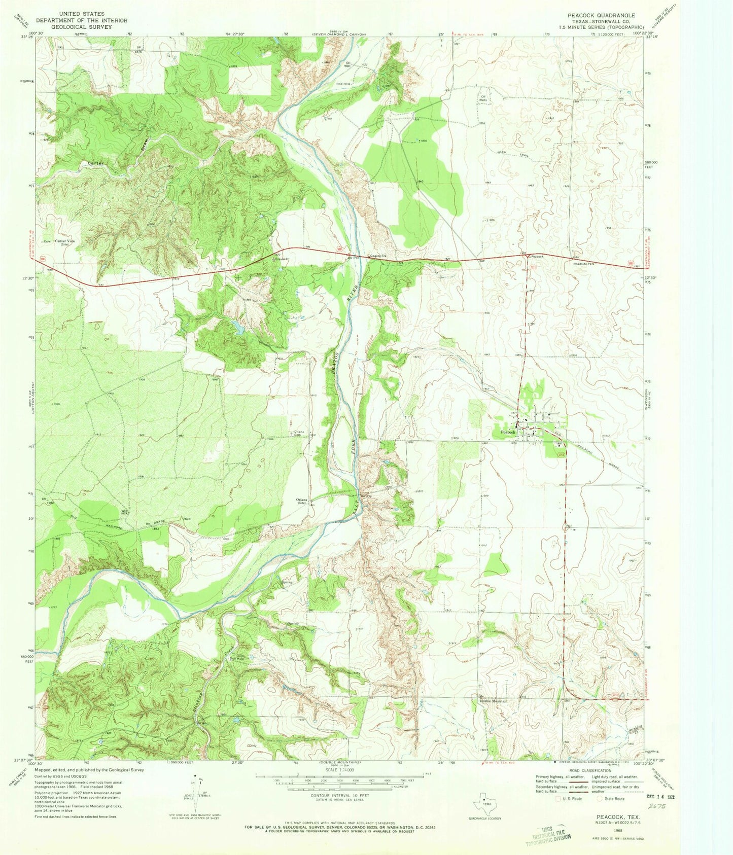 Classic USGS Peacock Texas 7.5'x7.5' Topo Map Image