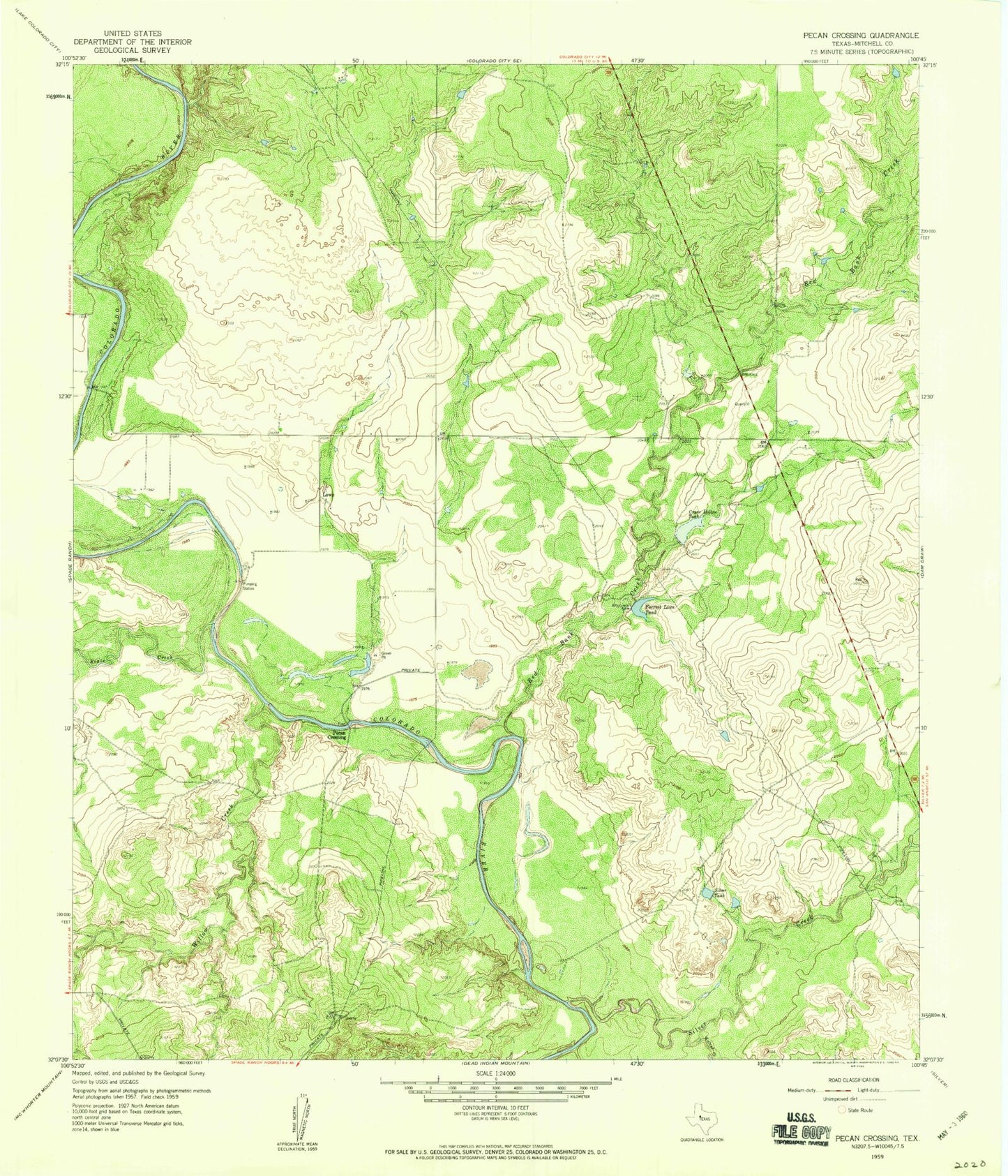 Classic USGS Pecan Crossing Texas 7.5'x7.5' Topo Map Image