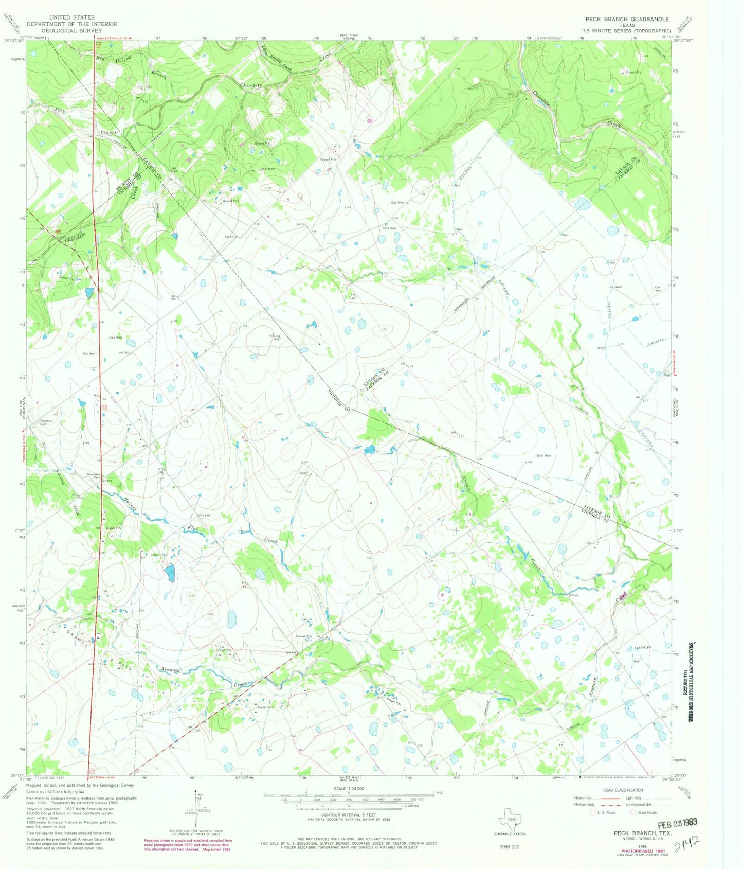 Classic USGS Peck Branch Texas 7.5'x7.5' Topo Map Image