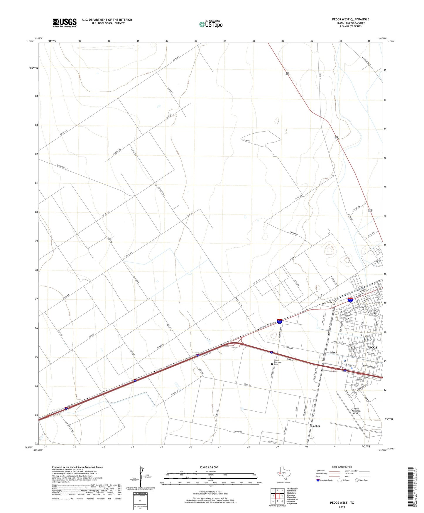 Pecos West Texas US Topo Map Image
