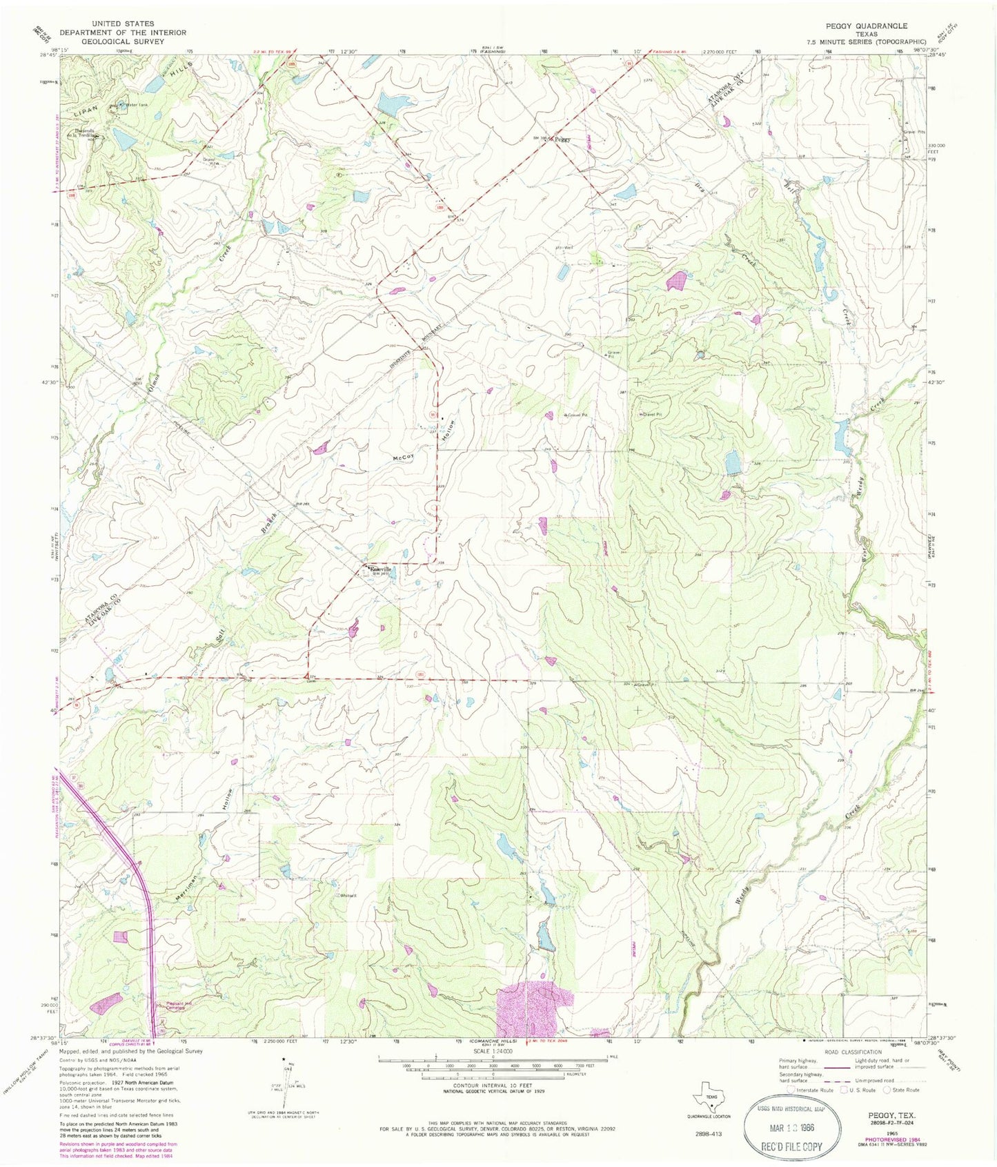 Classic USGS Peggy Texas 7.5'x7.5' Topo Map Image