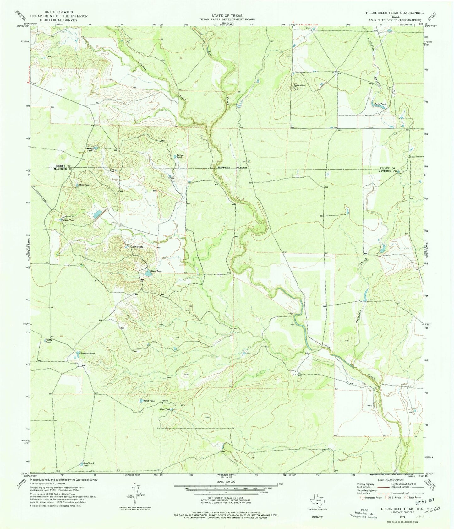 Classic USGS Peloncillo Peak Texas 7.5'x7.5' Topo Map Image