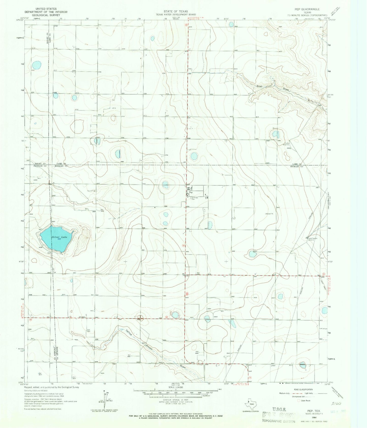 Classic USGS Pep Texas 7.5'x7.5' Topo Map Image