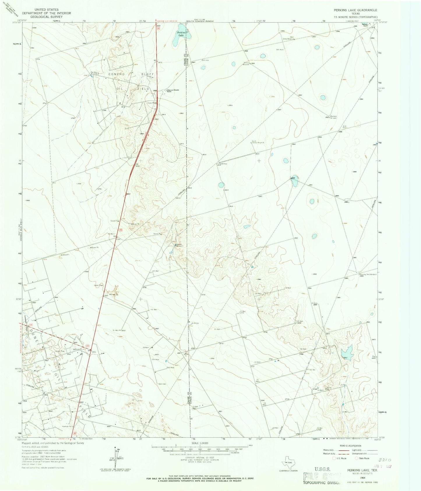 Classic USGS Perkins Lake Texas 7.5'x7.5' Topo Map Image