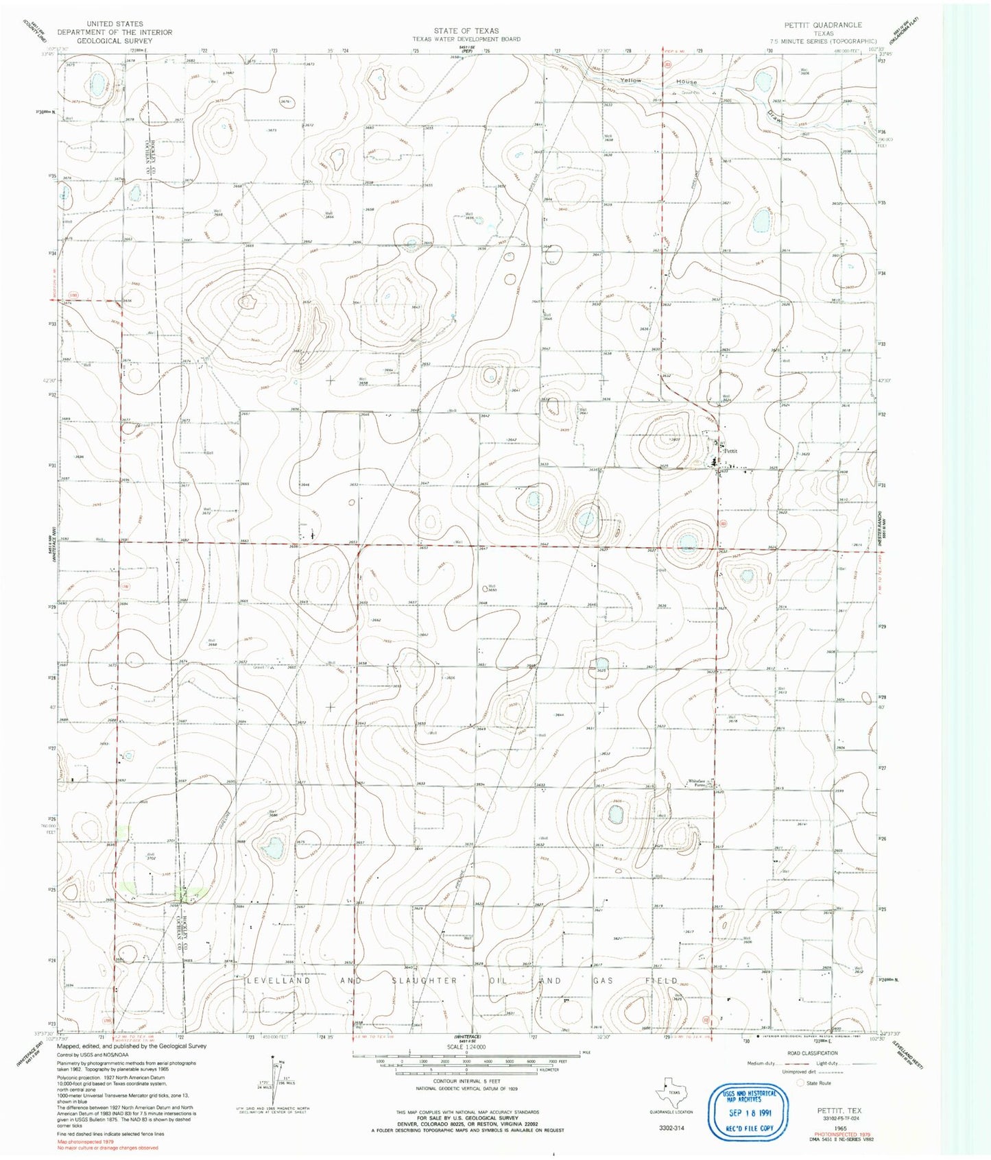 Classic USGS Pettit Texas 7.5'x7.5' Topo Map Image