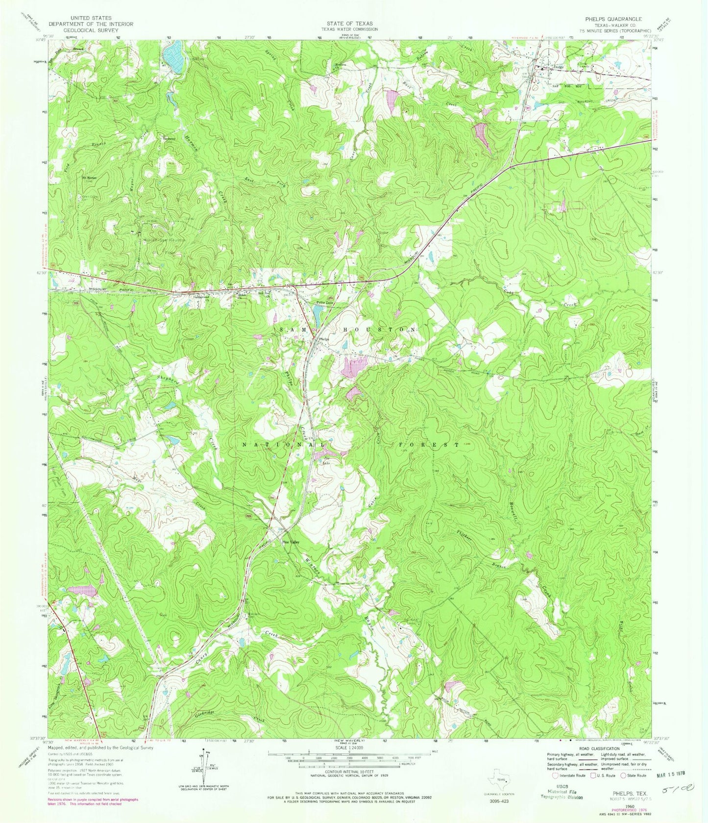 Classic USGS Phelps Texas 7.5'x7.5' Topo Map Image