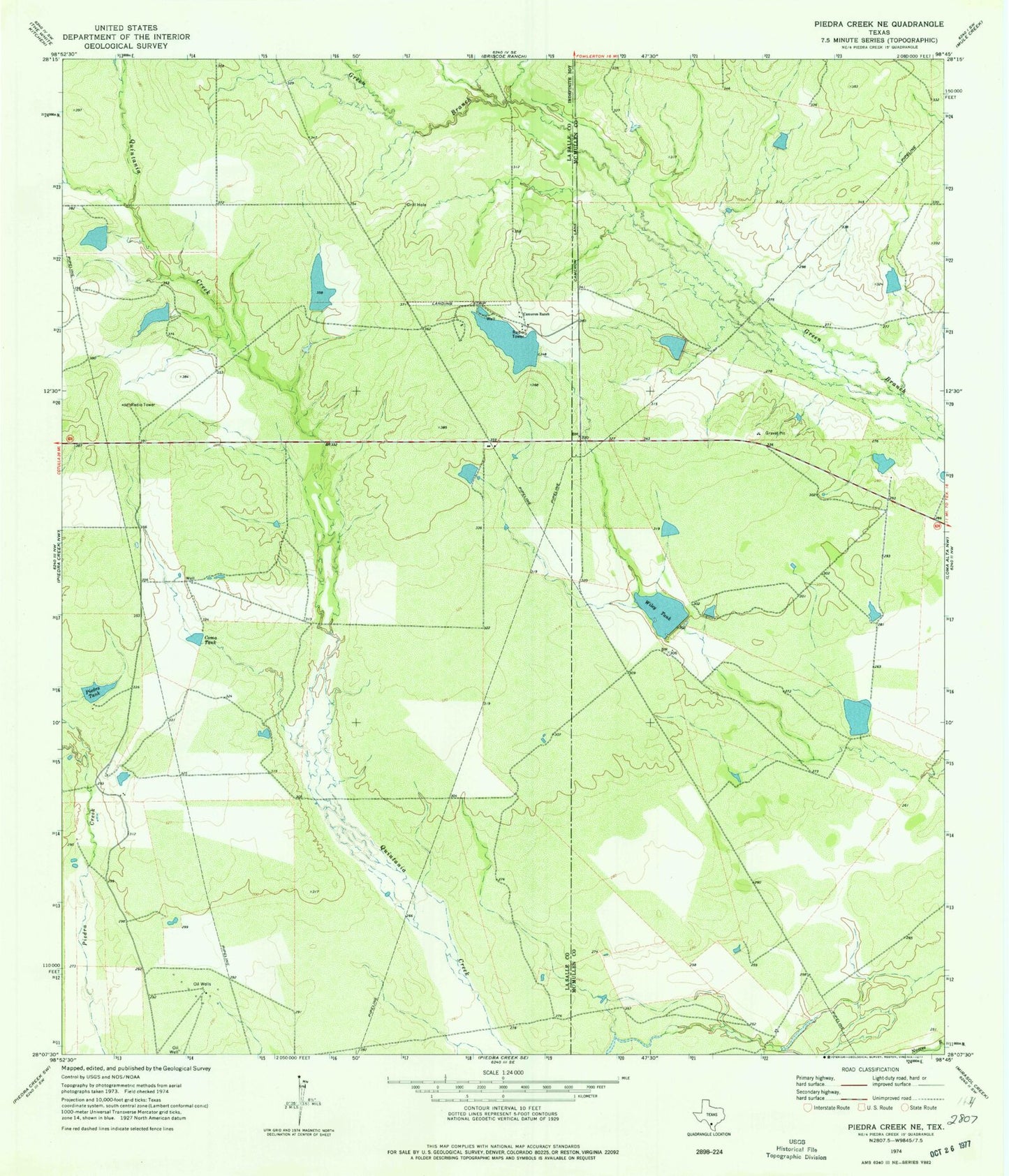 Classic USGS Piedra Creek NE Texas 7.5'x7.5' Topo Map Image