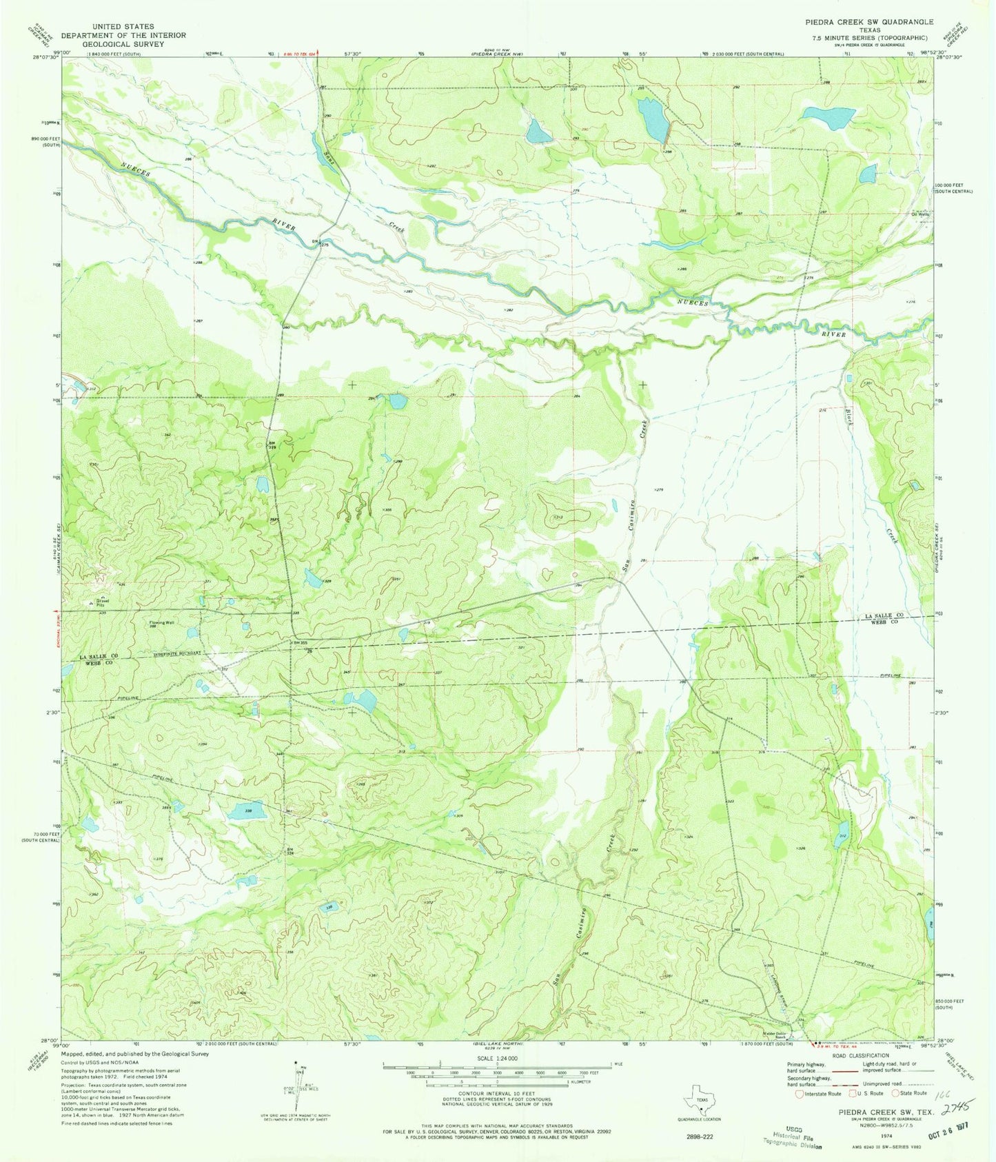 Classic USGS Piedra Creek SW Texas 7.5'x7.5' Topo Map Image