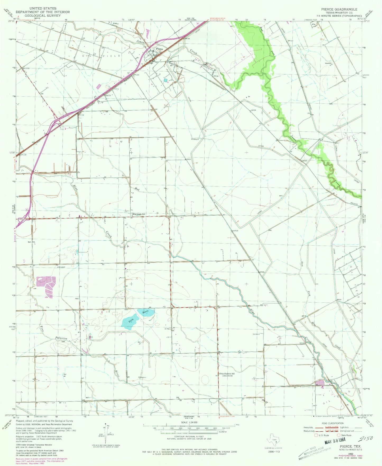 Classic USGS Pierce Texas 7.5'x7.5' Topo Map Image