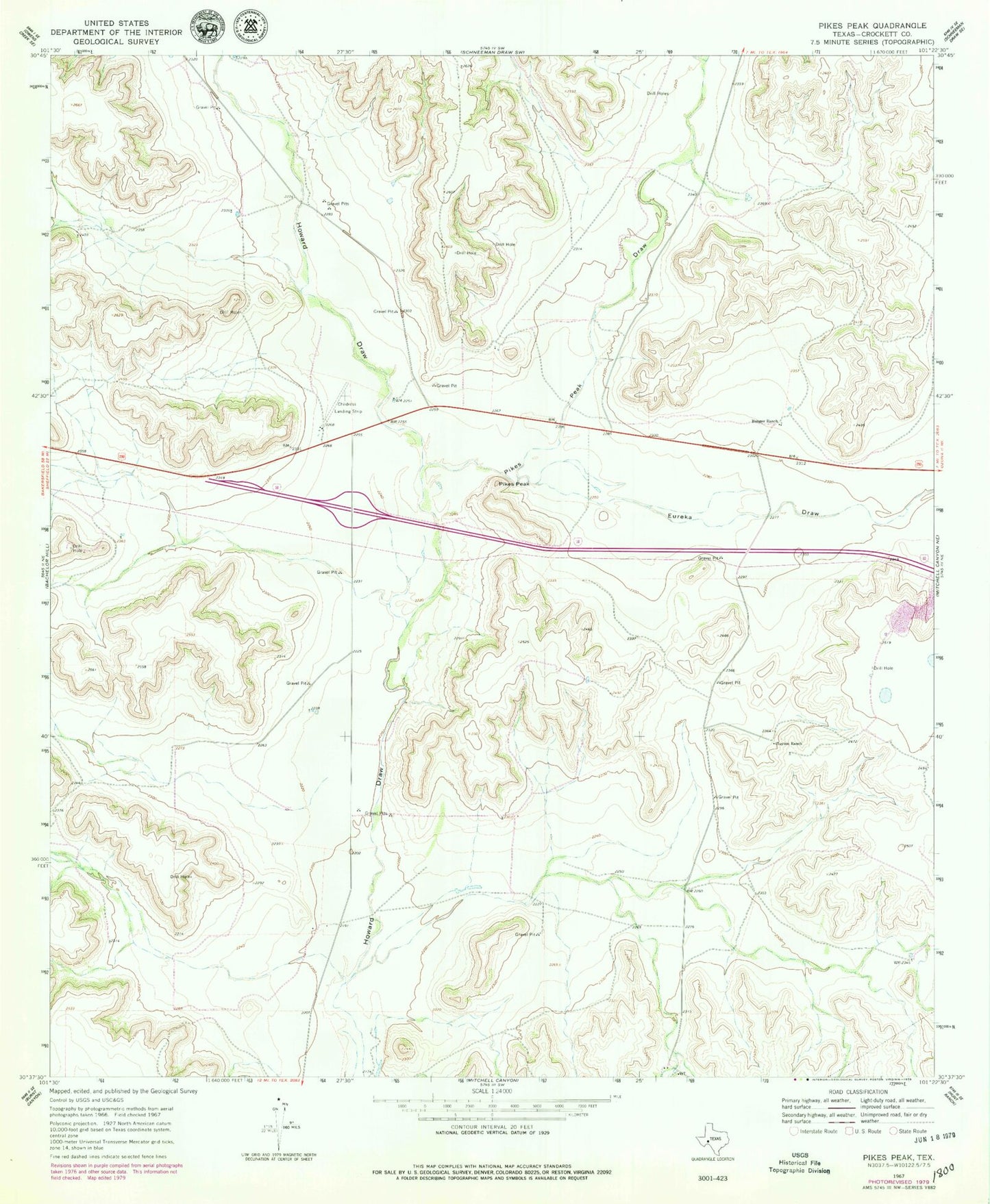 Classic USGS Pikes Peak Texas 7.5'x7.5' Topo Map Image